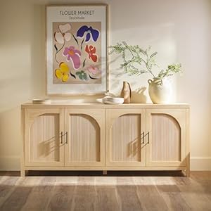 Walker Edison Modern 70 Reeded Sideboard Credenza with Doors for Kitchen Dining Room Media and Game Storage Buffet Cabinet with Cord Management 16 D X 30 H Coastal Oak