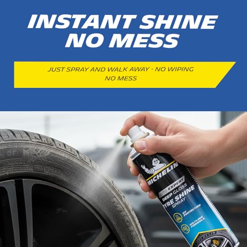 Image of Michelin Tyre Shine Polish for Car 400ml | Instant Deep Black Gloss for Tyres & Plastic Parts with UV-Protection | Restores Faded Surfaces & Prevents Premature Ageing | Long-Lasting Non-Greasy Shine