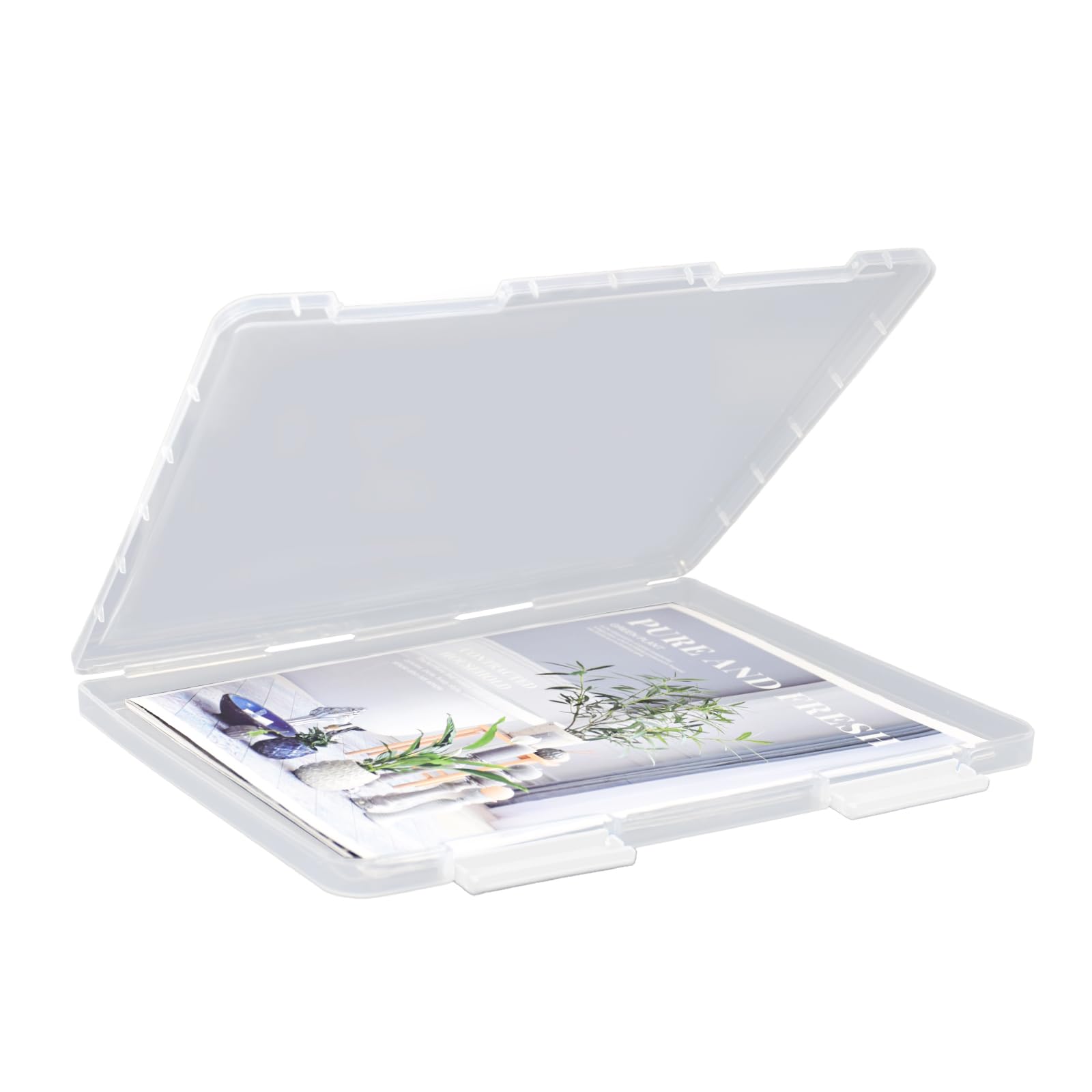 Elezeal A4 Paper Holder Portable File Box Clear Plastic Document Case Waterproof Dustproof PP Storage Folder Magazine Filing Organizer Office/School Supplies (White)