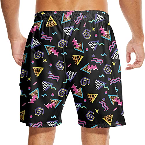 80s Men's Swim Trunks with Compression Liner 7" Inseam 90s Board Shorts 80s Quick Dry Swim Shorts with Pocket XL3