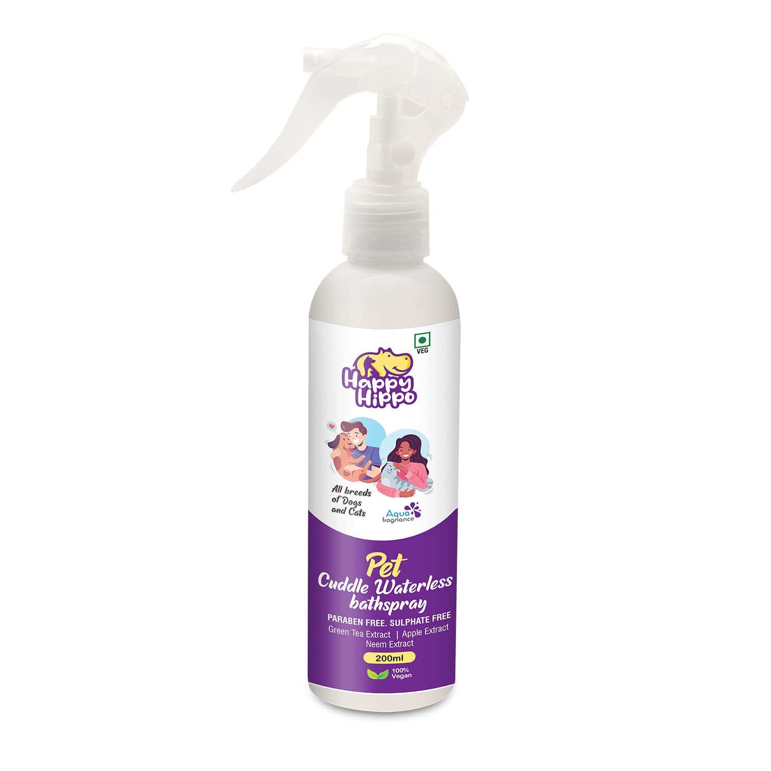 Happy Hippo Pet Waterless Bath Spray (Neem & Apple), Dog, 200 Milliliters
