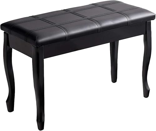 GOFLAME Taburete de banco de piano con cojín acolchado y almacenamiento de música, asiento de piano resistente con asiento acolchado de piel