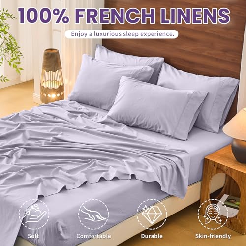 Image of Bedlifes 100% French Linen King Bed Sheet Set - 16 inch Deep Pocket, 4-Piece | Soft & Durable, Breathable & Cooling, Pure Flax Linen, OEKO-TEX Certified, Moisture-Wicking, Easy Care, Machine Washable