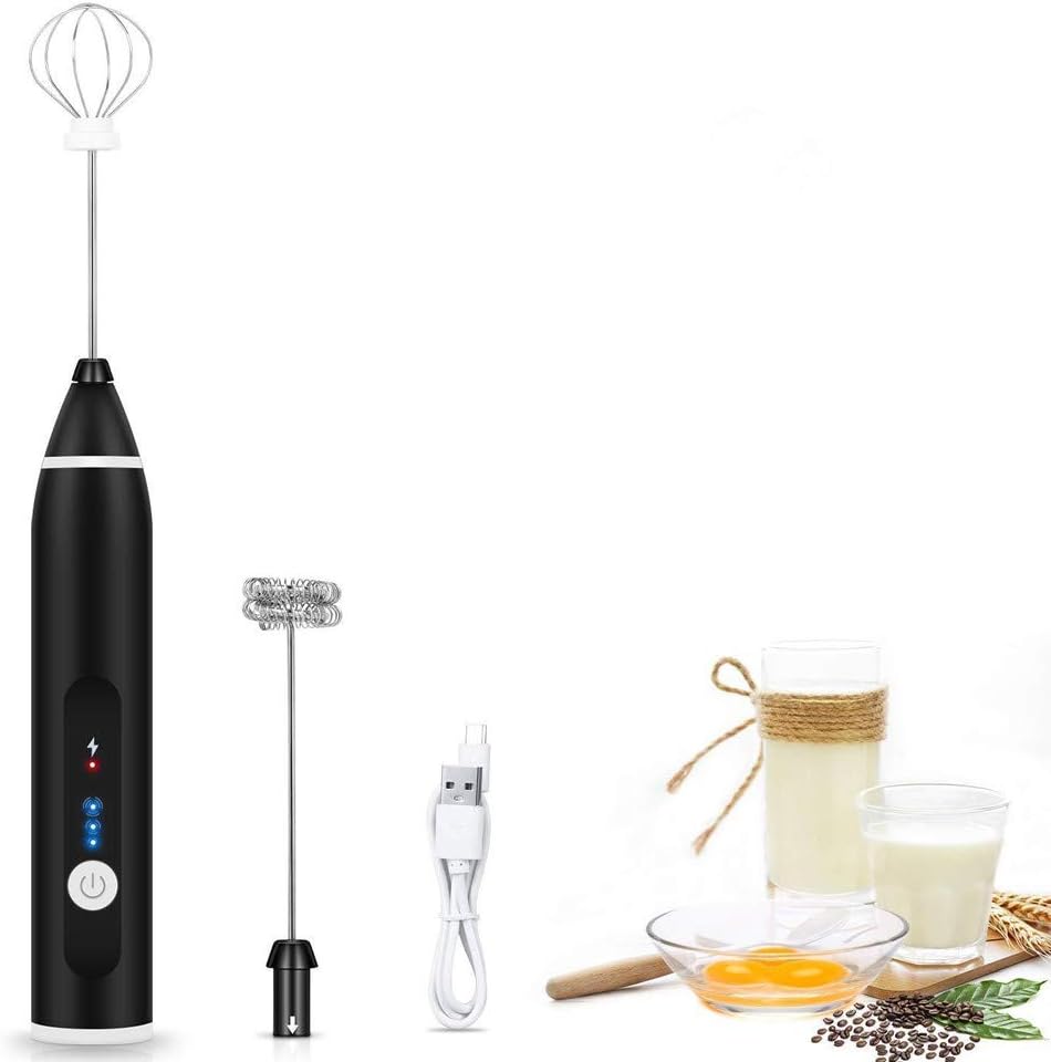 UPMSX Milk Frother Electric Handheld Foam Maker with Stainless Steel Whisk Strong Milk Foamer Frother Mini Blender 3 Speed Rechargeable for Bulletproof Coffee,