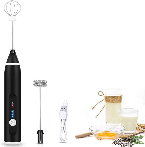 UPMSX - Espumador de leche eléctrico de mano con batidor de acero inoxidable, espumador de leche fuerte, mini licuadora de 3 velocidades recargable
