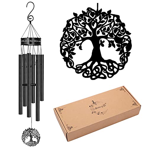 Wind Chimes Outdoor Deep Tone Large Memorial Windchimes for Loss of Loved One Engrave Tree of Life Sympathy Wind Chimes Gifts for Mother Father Garden Home Yard Hanging Decor Black