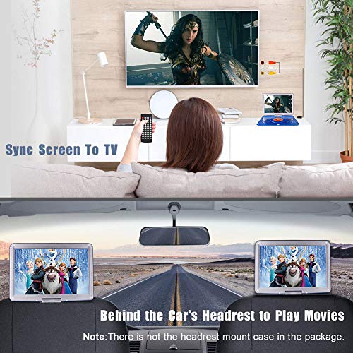 JEKERO 16.9" Portable Mobile DVD Player with 14.1" Large Swivel Screen with 6 Hrs Rechargeable Battery for Kids, Sync TV, Support USB SD Card with Car Charger (Blue) - Thumbnail 6