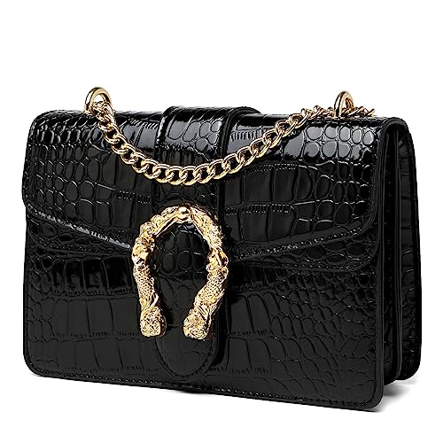 Image of MYHOZEE Crossbody Bags for Women - Snake Printed Clutch Purses Leather Chain Shoulder Bags Evening Handbags