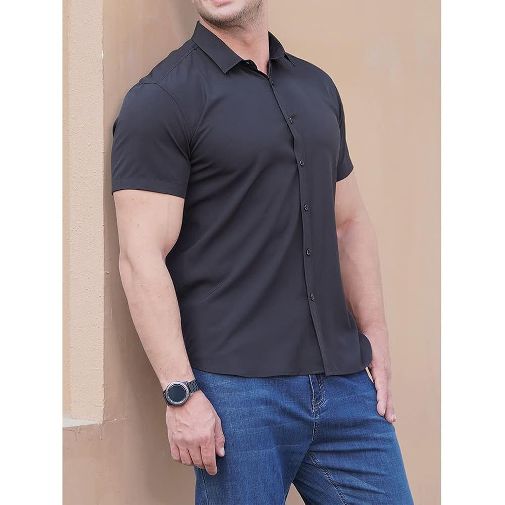 【mnem】Xianghi Button Tee XYGJZ Mens Short Sleeve Dress Shirts 3 Packs Solid Casual