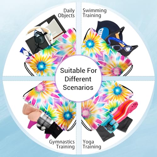 Image of Tie Dye Flower Grip Bags Rainbow Adjustable Drawstring Gymnastics Grip Bag for Gymnasts