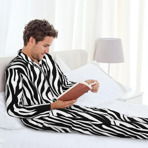 Men'S Long Sleeve Pajama Set,Zebra Print Art Top And Pant Set2