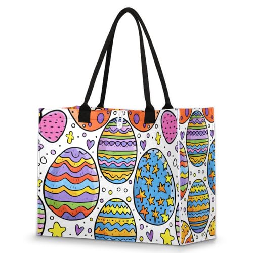 Hand-painted Easter Eggs Tote Bag for Women Large Beach Bag Reusable Tote Bags for Work Travel Beach Shopping
