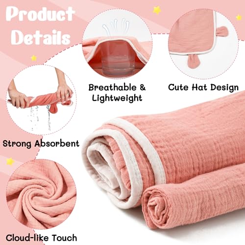 Image of Zainpe Muslin Baby Hooded Towel & Washcloth Set Soft Absorbent Bath Towel Blanket with Cute Bear Ears Cotton Towels Infant Shower Gifts for Newborn Essential Toddler Boys Girls 31.5 x 31.5 in