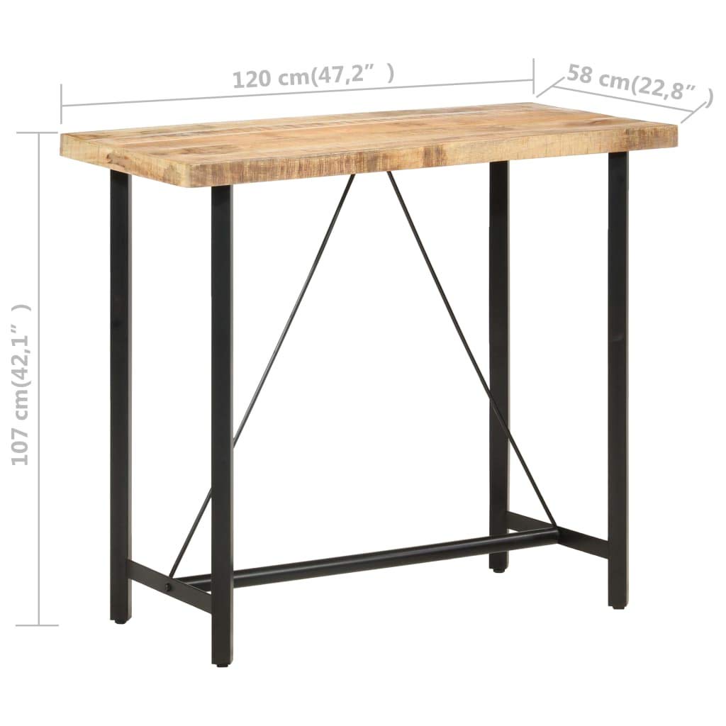 Mesa de bar de 120 x 58 x 107 cm de madera de mango rugosa con patas de hierro con recubrimiento en polvo, robusta mesa alta de aspecto industrial para cocina o comedor, madera dura tropical