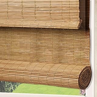 LANTIME Wood Window Blinds Shades, Lined Blackout Bamboo Roller Shades, Easy Installation for Home and Garden, Pattern 6
