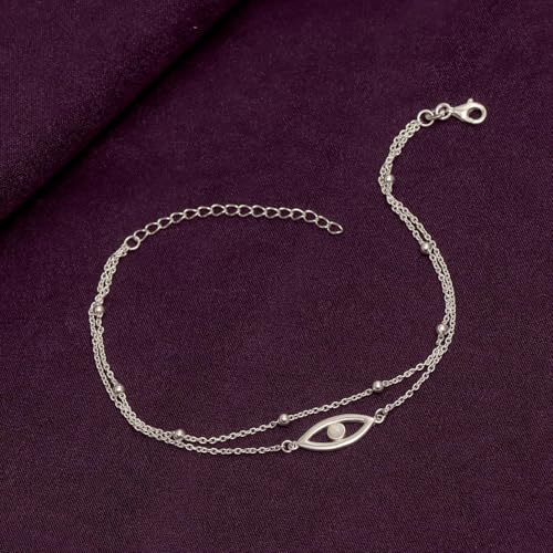 Image of TRUESILVER ACPL 925 Sterling Silver Anklets for Women | BIS Hallmarked Adjustable Chain Anklet with Charms | Beach Foot Jewelry | 1 Piece