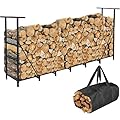 Honest 8ft Firewood Rack Outdoor Adjustable Indoor Wood Racks Outdoor for Firewood Holder Heavy Duty Fire Wood Storage Racks Metal Log Racks for Firewood Log Holders for Firewood Outdoor, Black