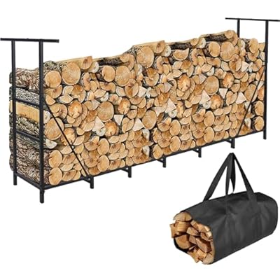 Honest 8ft Firewood Rack Outdoor Adjustable Indoor Wood Racks Outdoor for Firewood Holder Heavy Duty Fire Wood Storage Racks Metal Log Racks for Firewood Log Holders for Firewood Outdoor, Black