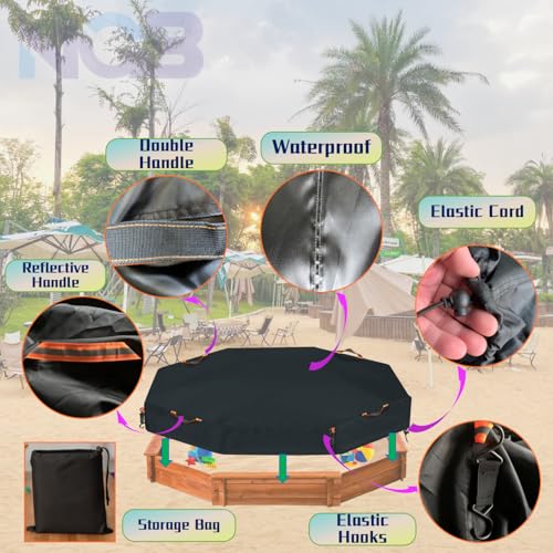 Image of Octagonal Sandbox Cover, Windproof and Dustproof with Adjustable Hook and Loop for Stabilization, 420D Waterproof Oxford Fabric, Protect Outdoor Garden Kids Sandbox Sand and Toys (Black, 84 inchX78 inchX9 inch