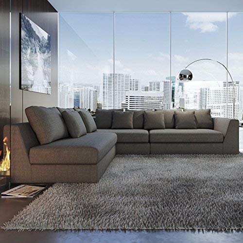 Image of Homax. SF126 Solid Sal Wood Fabric Upholstered Sofa Set 5 Seater Interchangeable Modular, Sectional, Corner L Shaped Sofa Set for Living Room Furniture, Grey Color