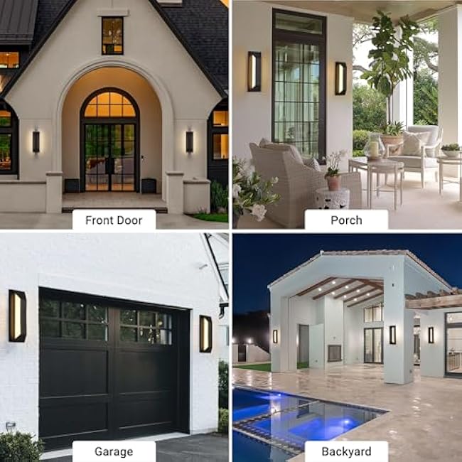 Modern LED Outdoor Wall Sconce, Exterior Black Sleek Lighting Fixture, 16W 3000K Porch Light for Front Door, Garage, Patio, and House, Waterproof Outdoor Wall Mount Light