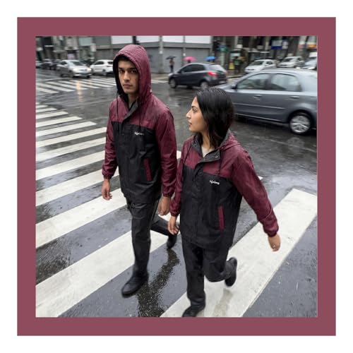 Image of Lifelong Men's Raincoat Set | Waterproof Polyester Double-Coated Reversible Rain Suit | Hooded Jacket with Inner Mobile Pocket & Pants | Standard Length for Hiking, Camping XXL