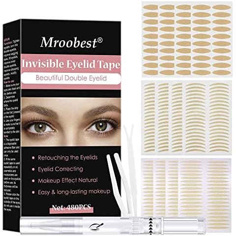 Eyelid Lifter Strips, Eyelid Tape, Double Eyelid Tape, Invisible Double Eyelid Lift Strips Instant Eyelid Stickers, Self-Adhesive Eye Tapes Fiber for Hooded Droopy Uneven Mono-eyelids, 480pc Cover