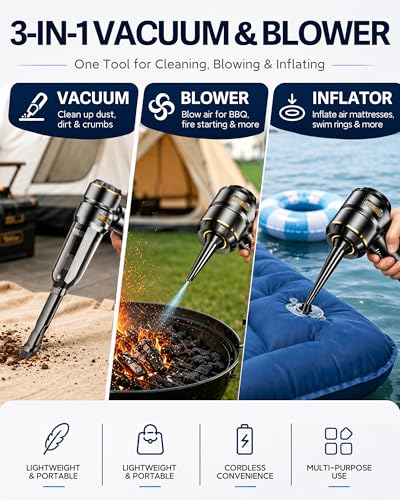 Image of houscly Car Vacuum Cordless Mini Handhled 4-in-1 High Power Cleaner 20000Pa | brushless motor, 6000mAh, rechargeable, duster blower pet hair crumb cleaning for car, sofa, office desk; Ideal gifts for men