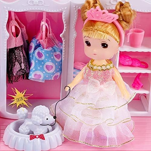 Image of 2-In-1 Light & Music Portable Pink Doll House Play Set With Carry Case And Doll Mini Doll House In A Stylish Handbag- Great Gift Dollhouse Set For Kids