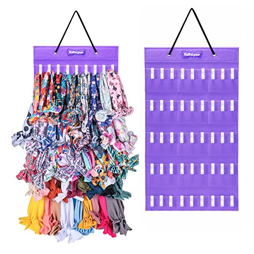 Image of BABEYER Baby Girls Headband Holder, Hanging Organizers for Headbands, Bows, Ties, Clips, Hair Accessories - Purple