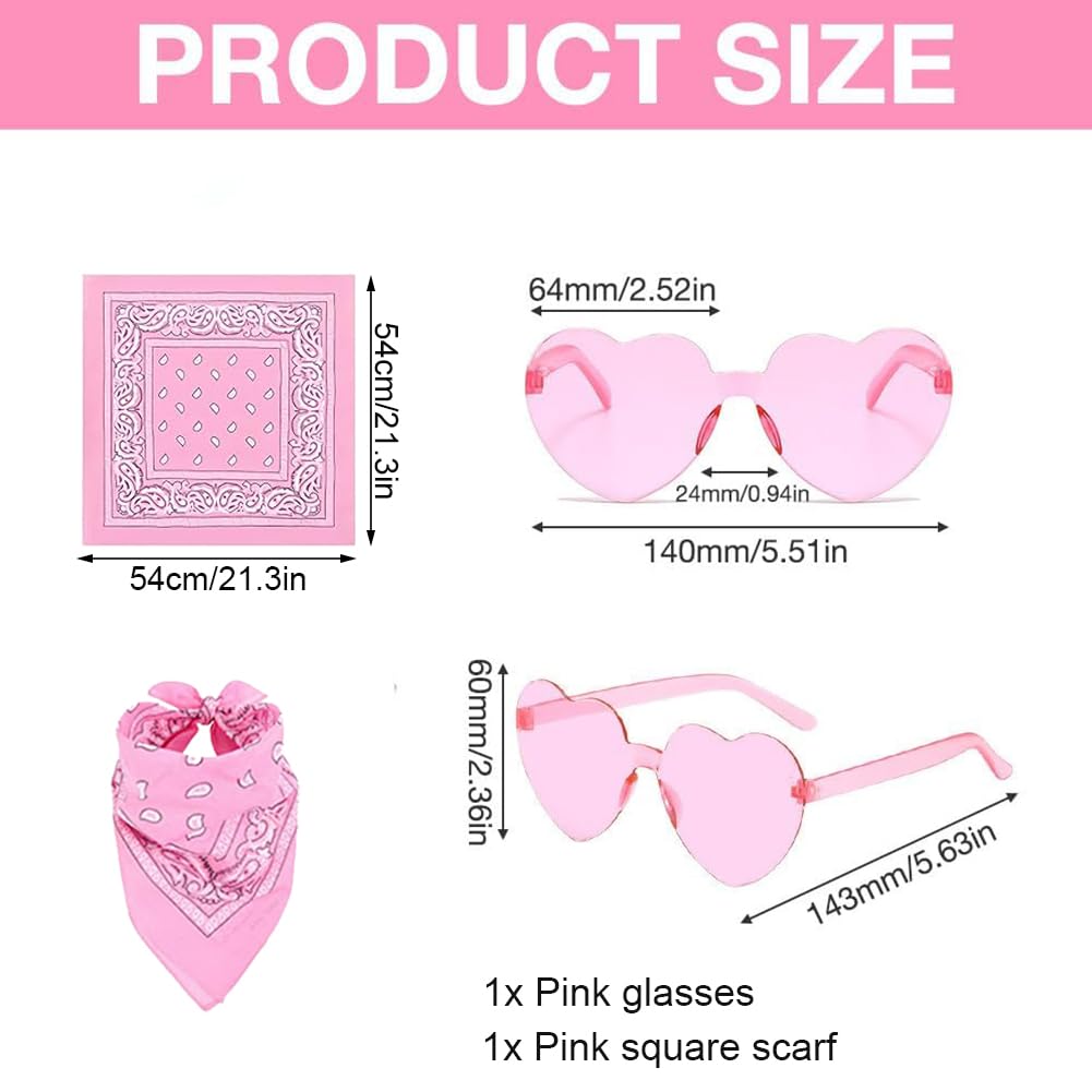 ZOOMPIL Pink Cowboy Hat, Felt Cowboy Hat with Heart Glasses, Pink Bandana, Cosplay Party, Halloween - Image 3