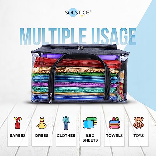 Image of SOLSTICE Storage Box for Clothes of Plastic (44 x 32 x 24 cm) | Oraganisers Storage box for Cloth, Dresses, Saree, Lehenga. Pack of 2
