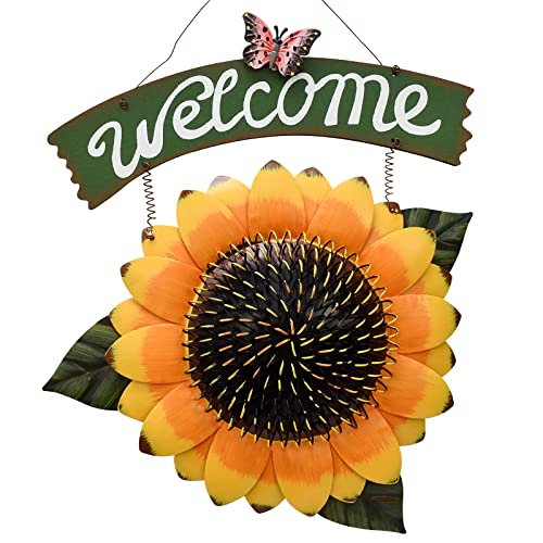 Panneau de bienvenue tournesol en métal déco murale extérieur jardin et terrasse