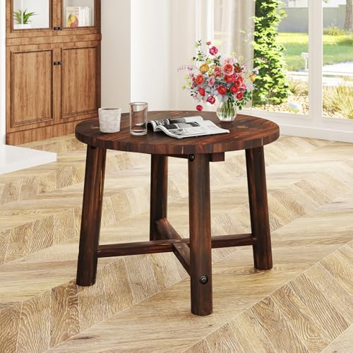 Image of Tangkula Outdoor Side Table, Patio End Table with Solid Wood Structure, Small Round Coffee Table for Garden, Deck, Poolside & Indoors (1, Brown)