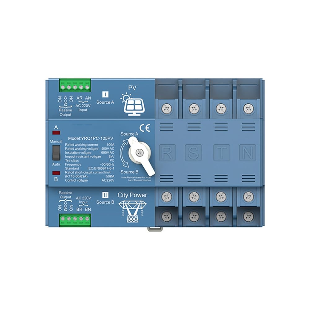 ATS inverseur de transfert automatique 4P 100A rail DIN double alimentation