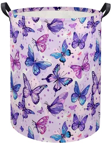 Image of HIYAGON Butterfly Baby Laundry Basket & Toy Storage Bin, Purple Butterfly