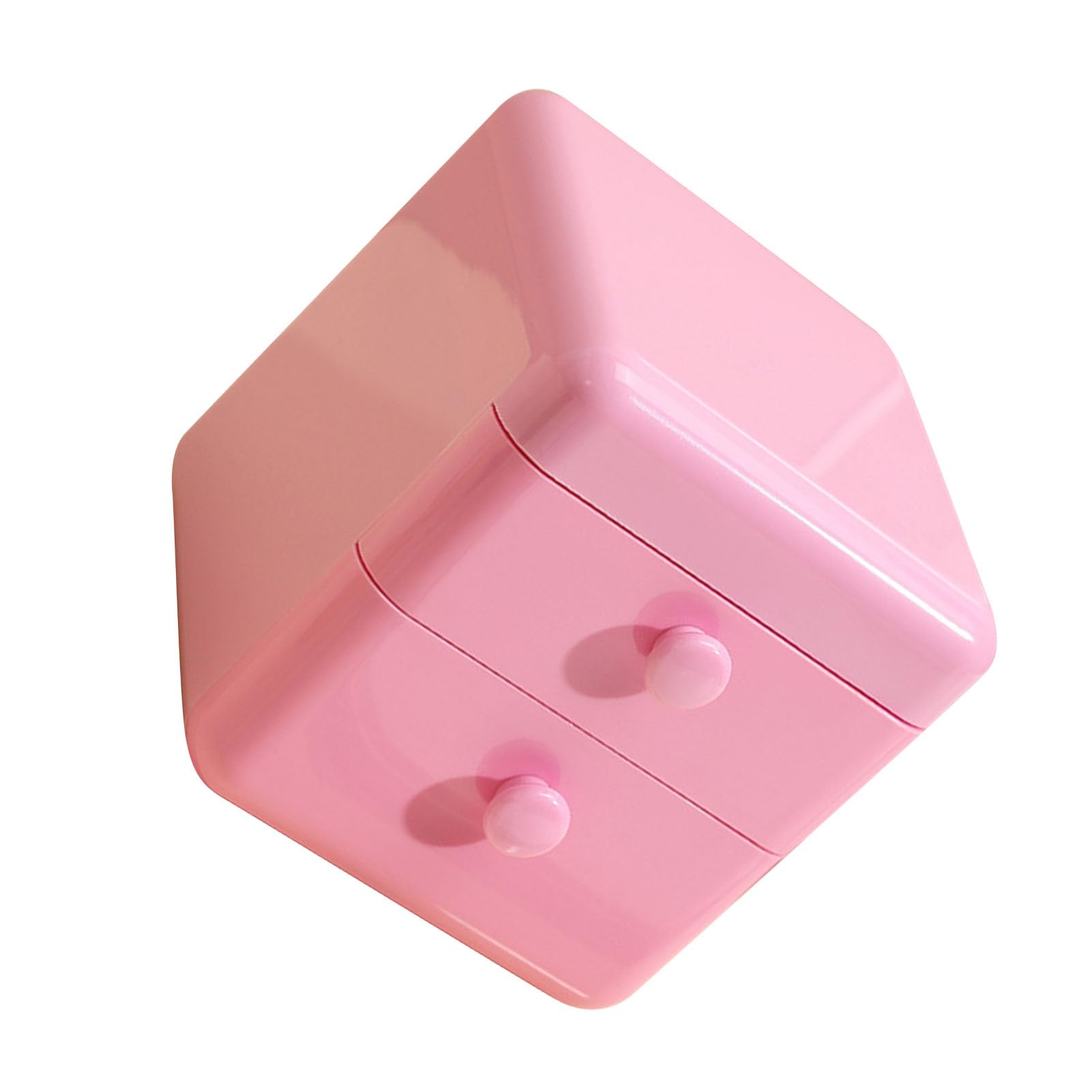 Jelquix Square Desk Organizer, Plastic Desktop Storage Box with 2 Drawers & Flip Lid for Home Office Dorm Jewelry Stationery Supplies, Ideal for Desk (Pink)