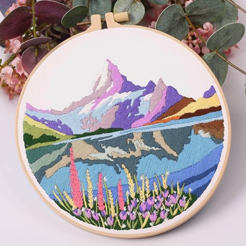 Image of Harimau Adult Beginner Embroidery Starter Kit, Complete Set with 4 Patterns, 2 Hoops, Needles, Scissors, Instruction Guide & Stitching Video Tutorials