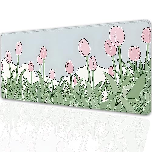 Image of Tulip Flower Mouse Pads,Pink Mouse Pad for Woman,Large Desktop Mat for Keyboard and Mouse,XL Mousepad for Home Work Game(27.5X11.8 in)