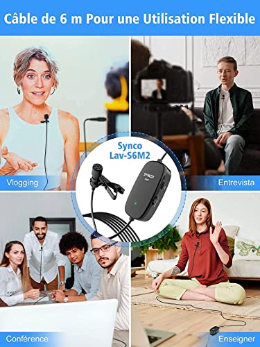 SYNCO Mikrofon-Krawatten-Reiter-Tieftöner, Lav-S6M2 Lapel Mikrofon Smartphone Omnidirektional Kondensator Mic Audio 3.5mm Clip-on für Kamera Android DSLR Telefon PC Videokameras