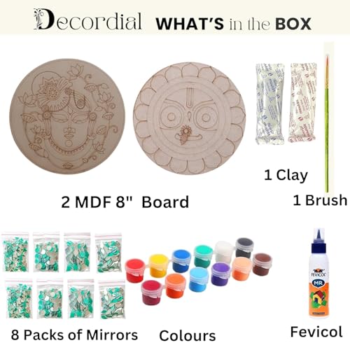 Image of 8inches shrinathji lippan Art Materials DIY kit with 2 pcs 8 inches lippan MDF Board Gold Decorative Mirrors lippan Art kit for Kids Adults wall Decoration for Home Decor
