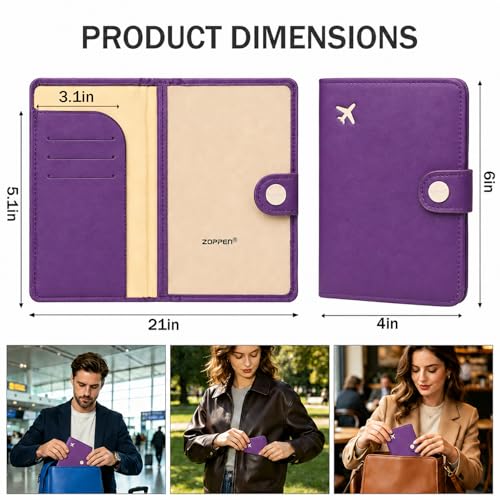 Image of ZOPPEN Passport Holder for Travel Essentials, RFID Blocking PU Leather Water-Resistant Lightweight Passport Cover with Multiple Card Slots, Easy to Carry Travel Wallet for Women Men, Lilac Purple