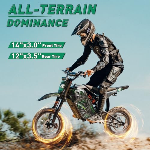 Image of Windone RM7 Electric Dirt Bike for Teens & Adults, 48V 22.5Ah, 37MPH & 45-Mile Electric Motorcycle, 2200W Ebike, 14 inch /12 inch Off-Road Tire E-Bike, Dual Hydraulic Brakes, Full Suspension, Fit Age 13+