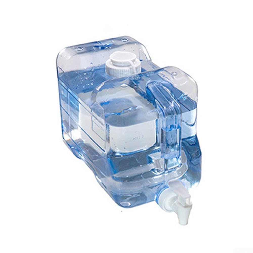 Kühlschrank Wasserspender mit Hahn, Durchsichtiger Kunststoff Getränkespender 3-7.5L, Platzsparender Wasserbehälter für Küche, Einfacher Transport und Befüllung, Blau(7.5L)