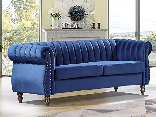 Venta-unica - Sofá Chesterfield de 3 plazas de Terciopelo Azul Real Trumbo