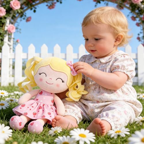 Gloveleya Baby Dolls Soft Snuggly First Baby Girl Gifts Soft Doll for Girls with Strawberry Printed Dress 12inches Fruit Series - Image 5