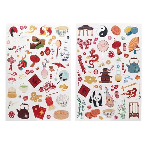 Gommettes Asie - 97 pièces - de 0,7 à 5,5 cm - stickers univers asiatique, nouvel an chinois, autocollants multicouleur, diy, scrapbooking