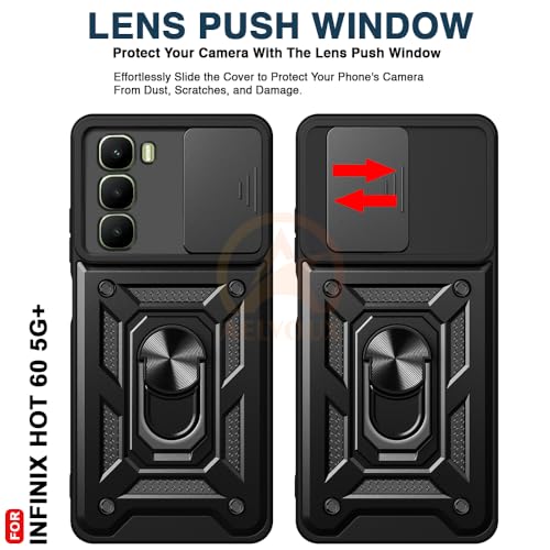 Image of Armor Bumper Back Cover Case for Infinix Hot 60 5G Rotating Camera Cover, Ring Holder & Kickstand | Heavy Duty & 360 Degree Protection Infinix Hot 60 5G Back Cover (Black)