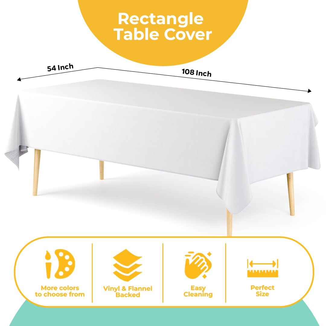 Exquisite Mantel de Vinilo Blanco – 137 x 274 cm – Pack de 1, Mantel Rectangular con Parte Posterior de Franela, plástico, Reutilizable e Impermeable