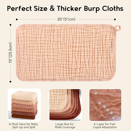 Image of Unnivoll Muslin Burp Cloths for Baby 100% Cotton Burping Cloths for Boys Girls Large 20''X10'' Extra Soft and Absorbent 12 Pack - Gradient Brown